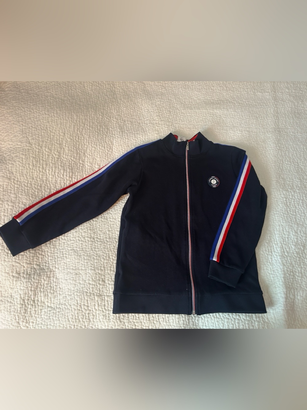 Jacadi Navy Jacket with Red and White Stripe Trim
